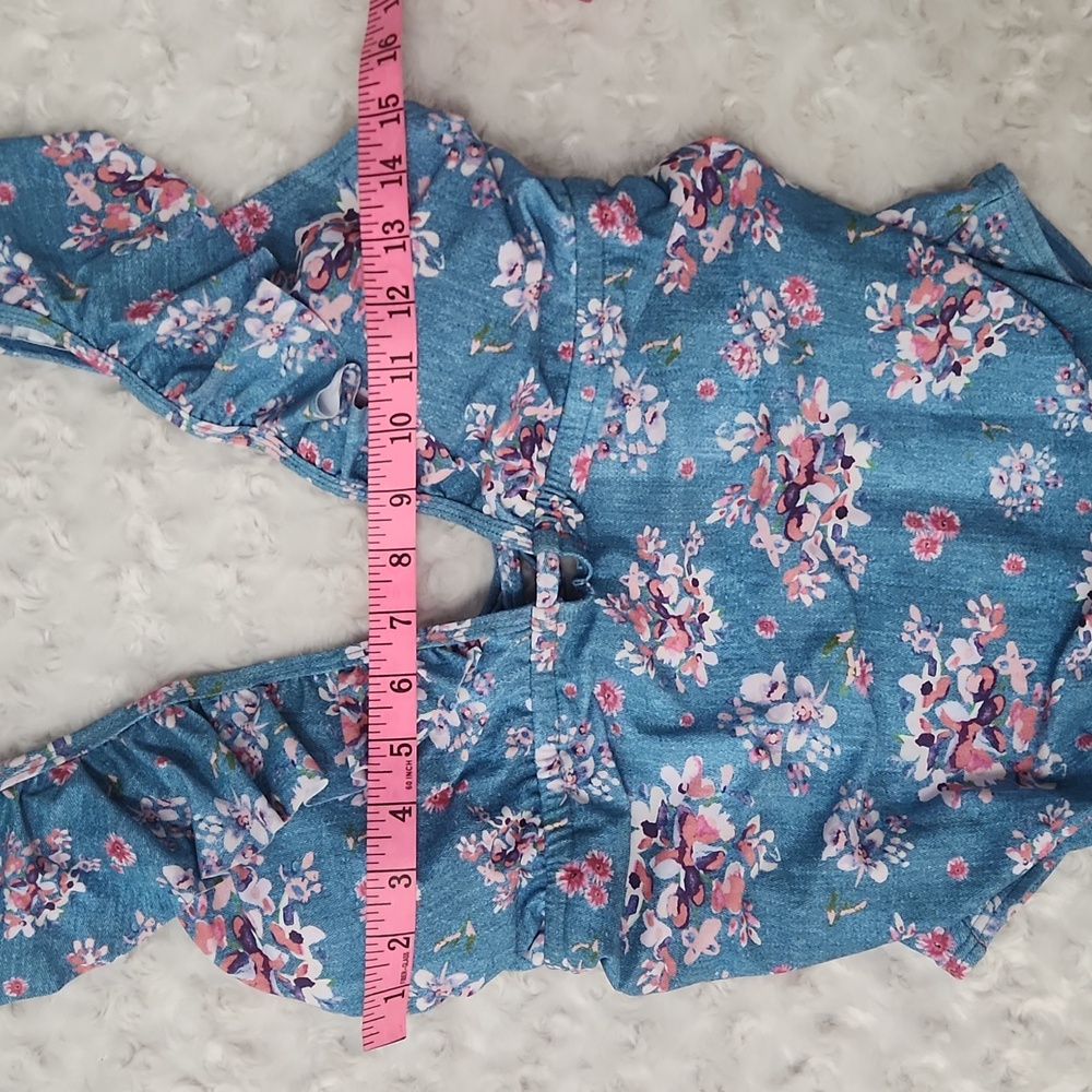 Pinkblush Teal Floral Ruffle Maternity One-Piece Swimsuit floral - Picture 7 of 14